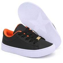 Boys' Comfortable Basic Lightweight School Sneakers - Negro/Naranja - Ver 4