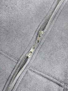 Manfinity Streetrush Black Hoodie, Men's Street Style, Popular INS Style, Basic With Double Pockets And Double Zipper, Thermal Lining, Casual, Gift For Boyfriend/Husband, Birthday Gift, Autumn/Winter - Màu Xám nhạt - Xem 4