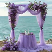 [26.2ft Polyester Wedding Draping] 26.2ft Long Polyester Elegant Dark Purple Sheer Chiffon Wedding Arch Draping Sheer Textured Fabric Durable Drapery Fabric For Outdoor Weddings, Valentine's Day, Christmas, And Party Decorations - Purple - View 2