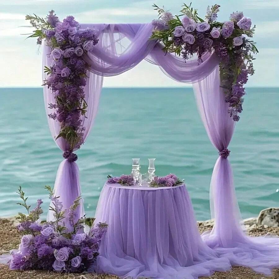 [26.2ft Polyester Wedding Draping] 26.2ft Long Polyester Elegant Dark Purple Sheer Chiffon Wedding Arch Draping Sheer Textured Fabric Durable Drapery Fabric For Outdoor Weddings, Valentine's Day, Christmas, And Party Decorations