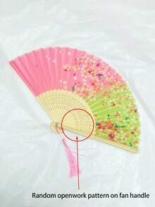 1PC Women Bamboo Folding Hand Fan, Butterfly Floral Handmade Fan With Tassel, Portable Chinese Dance Fan, Photo Prop, Wedding Party Gift Birthday Gift - Multicolor - View 12