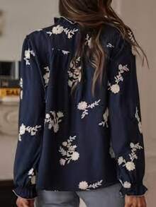 女士新款优雅时尚长袖刺绣衬衫，立领灯笼袖设计，适合外出和日常穿着。 - 寶藍色 - 查看 6