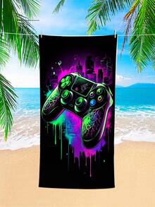 1pc Neon Gaming Controller Beach Towel - Available In Multiple Sizes. Features: Quick-Drying, Soft, Portable, Fashionable, Sand-Resistant, Super Absorbent, Made Of Microfiber. Styles: Bohemian, Tropical, Vintage, Humorous, Yoga, Picnic, UV Protection. Perfect For Beach, Pool And Outdoor Activities; Essential Travel Accessory For Camping, Yoga, Gym, Sports And Swimming. Suitable For Men And Women. - Beach Towel C - View 7