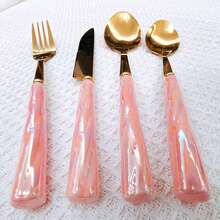 4/24pcs Elegant Ceramic Handle Stainless Steel Cutlery Set, Including Steak Knife, Fork, Dessert Spoon, Soup Spoon, Unique Design Suitable For Home, Restaurant, Kitchen, Daily Dining, Party And Holiday Gathering - Gold - View 14