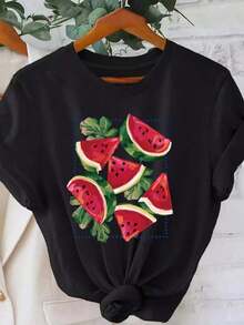 Camiseta de Verano para Mujer - Camiseta casual de manga corta y talla grande para mujer - Camiseta gráfica de verano con estampado de sandía, cuello redondo, transpirable, lavable a máquina, ajuste cómodo para uso casual, adecuada para salidas al aire libre y uso urbano, unisex. - Blanco - Ver 7