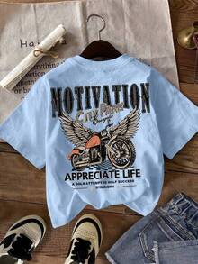 Conjunto de una pieza de camiseta corta de manga corta para mujer, de estilo sencillo y corte ajustado, con estampados de carreras de coches y motocicletas, un imprescindible para el verano. - Colores mezclados - Ver 5