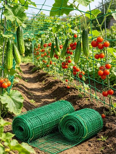 Heavy-Duty Pvc Garden Climbing Net – A Weather-Resistant Outdoor Plant Support Frame With Sturdy Vertical Poles And An Open Weave Structure, Suitable For Vines, Ivy, Beans, Peas – Easily Installed In Flower Beds, Vegetable Gardens, And Balconies (Low Maintenance Costs).