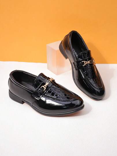 1 Pair Children's Fashion Leather Shoes, Boys' Black Formal Dress Shoes, Wedding Shoes, British Style Pointed Toe Leather Shoes, Suitable For Boys' Business Casual, Performances, Parties