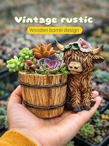 Resin Highland Cow Planter, Succulent Plant Pot, Small Decorative Animal Flower Pot, Suitable Gift For Milk Lovers (Light Brown) - A - View 4