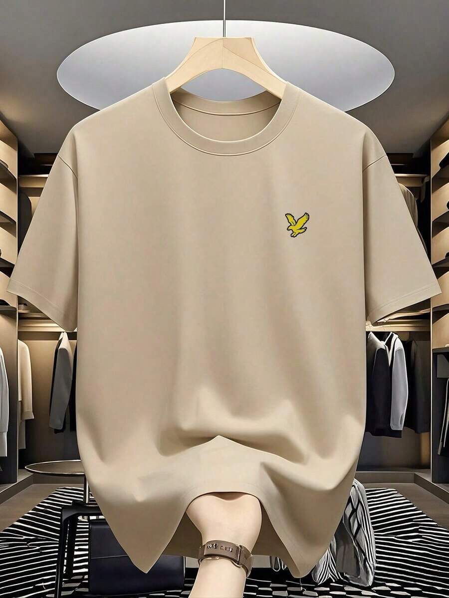 Camiseta de manga corta de cuello redondo con estampado gráfico sencillo, versátil y casual para uso diario y trayectos, para hombre, verano100% Cotton - Albaricoque - Ver 1