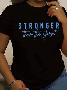 Camiseta Motivacional para Mujer "Más Fuerte Que La Tormenta" - Negra con Letras Azules y Detalle de Corazón, Cómoda Camiseta Casual de Manga Corta y Cuello Redondo, Ropa Casual Semitransparente Inspiradora para Mujer Y2k Camiseta Camisa De - Blanco - Ver 10