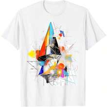 1 pieza Camiseta de astronauta con diseño geométrico abstracto, para todas las estaciones, 100% algodón, estampado a una cara, cuello redondo, manga corta, unisex, capa base, 180g, 100% algodón, los diseños están impresos. Unisexo. - Color 7 - Ver 7