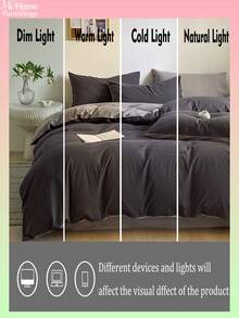 2/3pcs Dark Gray & Light Gray Bedding Set, Includes 1 Duvet Cover & 2 Pillowcases, Soft & Comfortable Bedding, Available In Multiple Colors, Suitable For Dorm Room Or Home Decor, Machine Washable, No Filling - Dark Grey - View 7