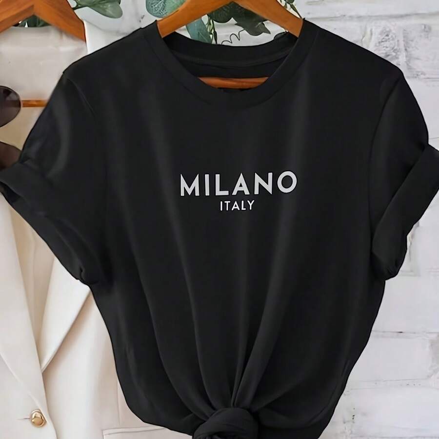 Women Cotton T-Shirt Milano Italy Print Fashion Design Casual Streetwear Tee Top - Rojo - Ver 1