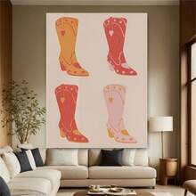 Enmarcado 1 pieza de lienzo con estampado de botas vaqueras vibrantes: decoración de pared colorida de estilo western con botas rojas, amarillas y azules, perfecta para el hogar, la oficina, el bar, la cafetería, el dormitorio, el aula. Regalo ideal para Pascua, el Día de los Inocentes, el Día de la Madre, la graduación, el Día de los Vaqueros. - Enmarcado - Ver 4