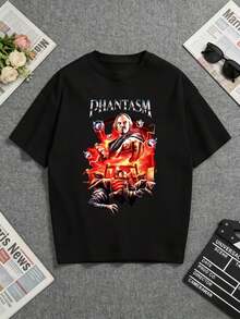 Camiseta negra, con un estampado audaz del patrón "Phantasm", una opción ideal para los fans de películas de terror y aquellos que buscan un estilo de moda único.,Camisetas Casuales para Mujer: Una colección que incluye camisetas casuales, tops y camisetas ideales para el uso diario.Confeccionadas con tejidos ligeros y transpirables, estas prendas presentan una estética de inspiración vintage, lo que las convierte en una excelente opción tanto para la vida universitaria como para conjuntos cotidianos.Los diseños son encantadores y bonitos, con un corte cómodo y favorecedor.Gracias a su estilo clásico, tejidos suaves al tacto y sensación agradable para la piel, estas prendas poseen un distintivo aire de inspiración mexicana. - Negro - Ver 6