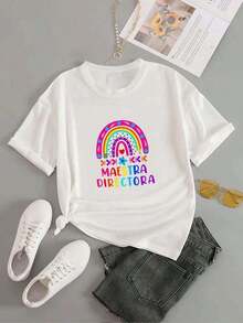 1 Piece Women's Blouses Beautiful Blouses For Women Elegant Women's Clothing Rainbow Master Director Blouses 180G White And Rainbow Print High Quality Basic Round Neck Loose Fit For Men And Women Breathable Versatile Machine Washable Comfortable Size S ~ 3XL Daily Casual Sporty Essential Summer Suitable For Spring, Summer And Autumn Maija Women - 白色 - 查看 5