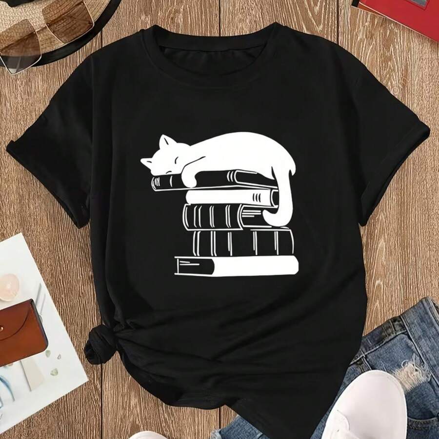 Printed T-Shirt For Men And Women - 黑色 - 查看 1
