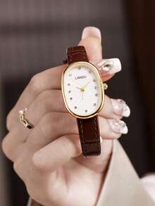 LIANDU LIANDU Women's Retro Fashion Quartz Watch, Oval Case With PU Leather Strap, Delicate Small Dial, Suitable For Daily Wear, Birthday Gift, Back To School, Thanksgiving, Couples, Perfect Gift - Brown - View 8
