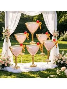 Pink Martini Glass Aluminum Foil Balloon, Elegant Cocktail Stemware Mylar Balloon With Bow, Suitable For Women's Birthday, Wedding Anniversary And Bridal Shower Party Decorations - Multicolor - View 5