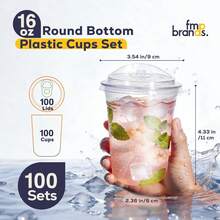 100 vasos de plástico transparente de fondo redondo de 16 onzas con tapas sin popote, vasos desechables de café helado con tapas, vasos sin BPA para llevar para smoothies - 12 onzas - Ver 2