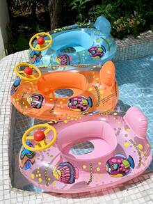 1pc Kids Swimming Pool Inflatable Seat Ring, Cute Floating Seat Ring, Baby Swimming Pool Bath Tub Inflatable Fish Car Swimming Ring, First Day Of School - Multicolor - View 2