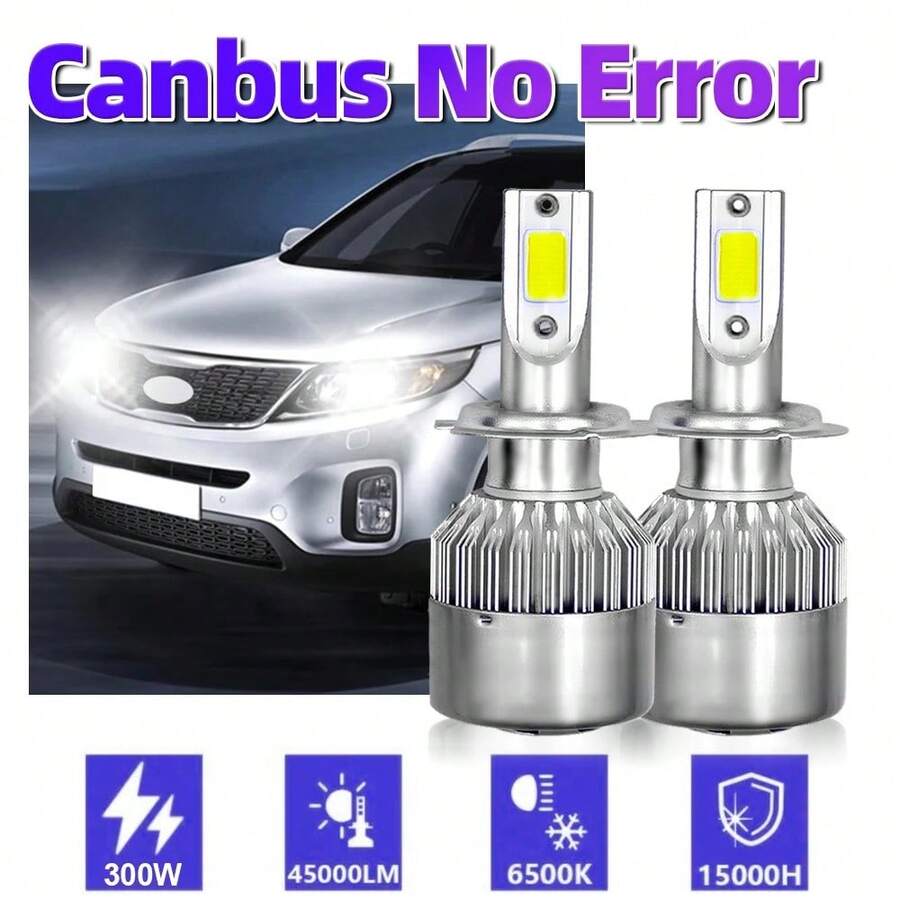 2个45000流明CANBUS H7 LED大灯,300W CANBUS无故障车灯,6500K,H1 H3 H4 H11 9005 HB3 9006 HB4,12V/24V - C6 - 查看 1