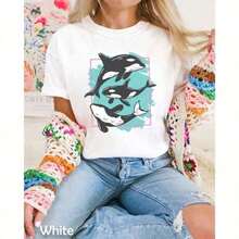 Camiseta de Algodón Suave Personalizada para Mujer, Camiseta con Gráfico de Orca, Camiseta de Ballena, Estilo Años 90, Conservación del Océano, Camiseta Vintage con Gráfico para Mujer, Camiseta para Mujer, Regalo para Ella - Camiseta de Manga Corta con Cuello Redondo 100% Algodón para Mujer, para la Temporada de Graduación |     Clase de 2026 - Camiseta Unisex de Estilo Urbano Vintage, de Algodón, Manga Corta y Cuello Redondo - Blanco - Ver 1