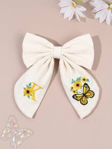 1件 26字母刺繡白色布料髮夾，甜美字母向日葵蝴蝶圖案髮夾，精緻女孩優雅髮夾，返校季 - 彩色 - 查看 33