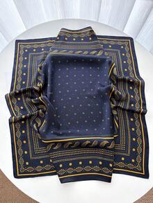 1 buah Jilbab Wanita Bentuk Persegi dari Satin dengan Motif Paisley - Navy Blue - View 2