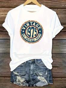 Women's European And American Style Crew Neck T-Shirt A And Y2K For All Seasons, With Vintage 1975 Print And Short Sleeves. This Versatile Crew Neck Design Makes A Great Gift For Holidays And Birthdays. Y2k T-Shirt. - 白色 - 查看 10