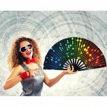 1 pieza Abanico plegable de palma, estilo de moda callejera, explosión instantánea llamativa, adecuado para festivales de música electrónica, fiestas, actuaciones de baile, decoraciones navideñas, sorpresas de cumpleaños, accesorios para ejercicios en grupo - A - Ver 11