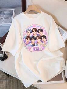 2026 T-shirt, BTS21 regnbågstecknad grafik T-shirt, avslappnad oversized T-shirt för ARMY-fans, Retro Bootleg Style K-Pop Idol oversized T-shirt, Vintage grafiskt tryck T-shirt, Avslappnad kortärmad topp, Fan Merchandise, Svart Streetwear T-shirt för fans, Vintage K-Pop Star grafisk T-shirt, Kortärmad oversized T-shirt med retro blixttryck, Avslappnad svart rund halsad topp, Streetwear Style Idol fangåva, Bekväm lös passform T-shirt i bomullsblandning för kvinnor och män. - Vitt - Visa 5