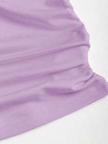 Conjunto de top de tirantes y minifalda plisada y con decoración de flores metálicas para mujer, ideal para el verano - Morado 2 - Ver 6