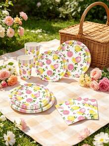 10 Stücke/20 Stücke/50 Stücke/80 Stücke Rosa Zitronen Partyzubehör, Papier Geschirr Set - Zitronen und rosa Grapefruit 7/9 Zoll Papierteller, Pappbecher, 6,5 Zoll Servietten, geeignet zum Bewirten von Gästen, Sommer Zitronen Thema Geschirr, anwendbar für Geburtstag, Brautparty, Junggesellinnenabschied, Babyparty, Themenparty, Feiertag, Veranstaltung - Verschiedenfarbig - Übersicht 6