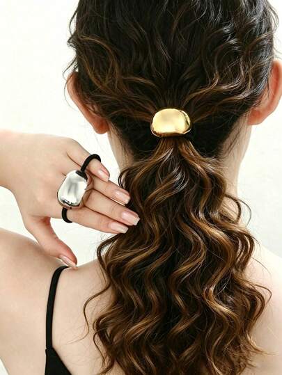 1/2pcs Luxury Geometric Metal Hair Ties, Versatile Scrunchies, Non-Damaging Daily & Work Hairstyle Accessories