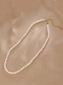 1pc French Retro Pearl Necklace, Minimalist Choker Necklace With Random Pearl Quantity And Tail - White - View 6