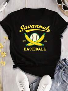 Camiseta casual de 100% aodón uni, diseño de béisbol de plátano de Savannah establecido en 2016 | Cómoda, transpirable, absorbente del sudor, frescara eerano, cuello redondo, uste regular, sudor - Negro con estampado divertido Camisetas de cuello redondo de manga cortara hombres y mujeres, adecus para: eventos deportivos/fiestas de vacaciones/salidas/deportes y otros regalos de vacaciones - Negro - Ver 2