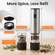 Feizsmile 2件套可充电胡椒盐研磨器礼盒装，自动胡椒研磨器，香料研磨器，USB充电，粗细可调，单手操作，陶瓷研磨，可填充，不锈钢外壳，家用厨房烧烤电动盐胡椒研磨器，送给家人、朋友、母亲节的理想礼物 - 彩色 - 查看 4
