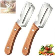 2Pcs Multifunctional Vegetable,Zero Snag Wooden Peeler,Zero Snag Wooden Kitchen With Bottle Opener,3 In 1 Kitchen Gadgets Stainless Steel Peelers Fruit Veggie 0NDA - 1 - Xem 4