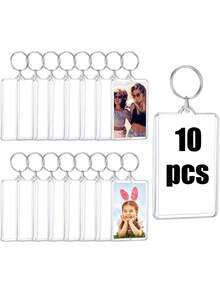10/40pcs Transparent Rectangular Acrylic Photo Frame Keychains, Can Insert Large ID Photos, Double-Sided Blank Rectangle, DIY Hanging Photo Frame, Wedding Favors, Suitable For Decorating Various Keys - Multicolor - View 12