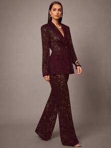 Pantalones de campana de cintura alta con encaje floral elegante y de moda para mujer - Burdeos - Ver 5