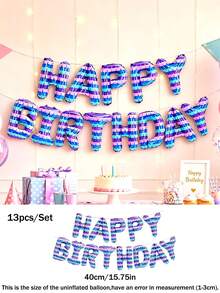 13件套16英寸“生日快乐”字母气球横幅套装，适用于生日派对、家庭聚会装饰 - 彩色 - 查看 11