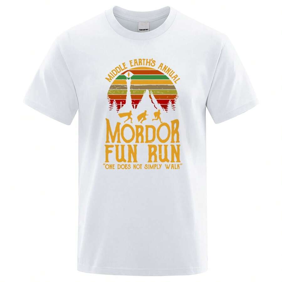 Men's And Women's Printed Mordor Annual Race T-Shirt, Summer Cotton T-Shirts, Loose Urban And Hip Hop Style T-Shirts. - 白色 - 查看 1