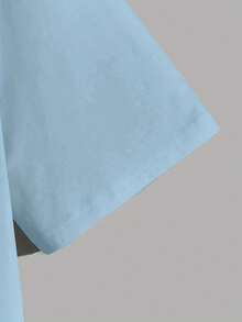 Soft 100% Cotton T-Shirt, With Fashionable And Personality Print, Casual Style, Short Sleeve, Round Neck, Slightly Elastic, Sports Top, Activewear For Women, Breathable Cotton T-Shirt, Matches Everything, Great. - 藍色 - 查看 3