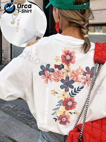 Women's 100% Y2K Short Sleeve T-Shirt - "Walk By Faith" Religious Cross Print, Round Neck, Loose Fit, Blouse Suitable For Spring/Summer Church Outfits, Casual And Daily Wear - Urban Vintage Style, Unisex Loose Fit Short Sleeve Round Neck Cotton T-Shirt. - 白色 - 查看 12