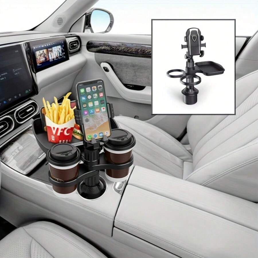 4-In-1 Multi-Function Car Phone Holder With Cup Holder, Tray, And Small Dining Table - A - View 1