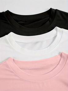 New Fashion T-Shirt For Women, 1 Piece Set, Plus Size Ballerina Letter Print T-Shirt, Round Neck, Pure Cotton, Loose & Slimming Summer Top, Local Delivery, Machine Washable, Casual & Stylish Top. - 黑色 - 查看 3