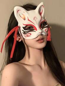 新年狐狸花卉面具，中国古代风格彩绘半脸面具，适用于化装舞会、酒吧等场合 - 彩色 - 查看 4