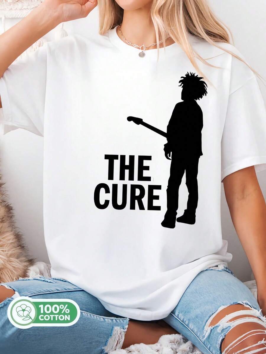 100% Cotton CCure Robert Smith Silhouette T-Shirt, Unisex, For Fans Of Gothic And Post-Punk Music. - White - View 1